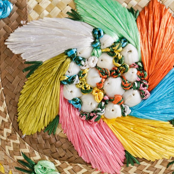 Vintage handmade straw floral shell purse shoulder bag woven raffia unique - Picture 5 of 14